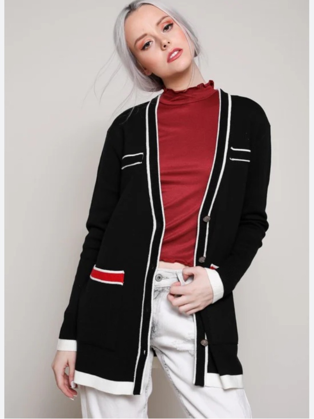 NWOT Zara Knitted Color Block Long Sleeve Bottom Up Cardigan Size L